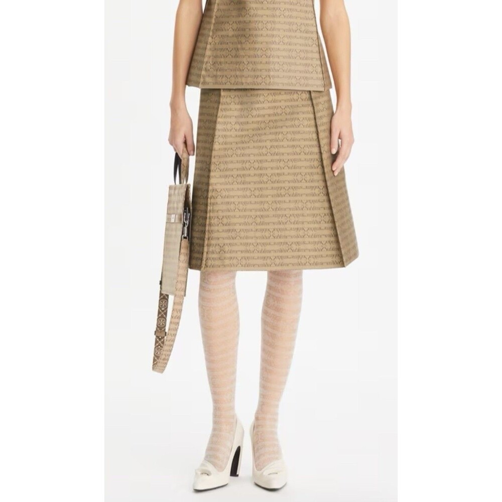 Tory Burch Runway Jacquard Sublime Skirt A Line Leather Fall 2024 Brown Size 2